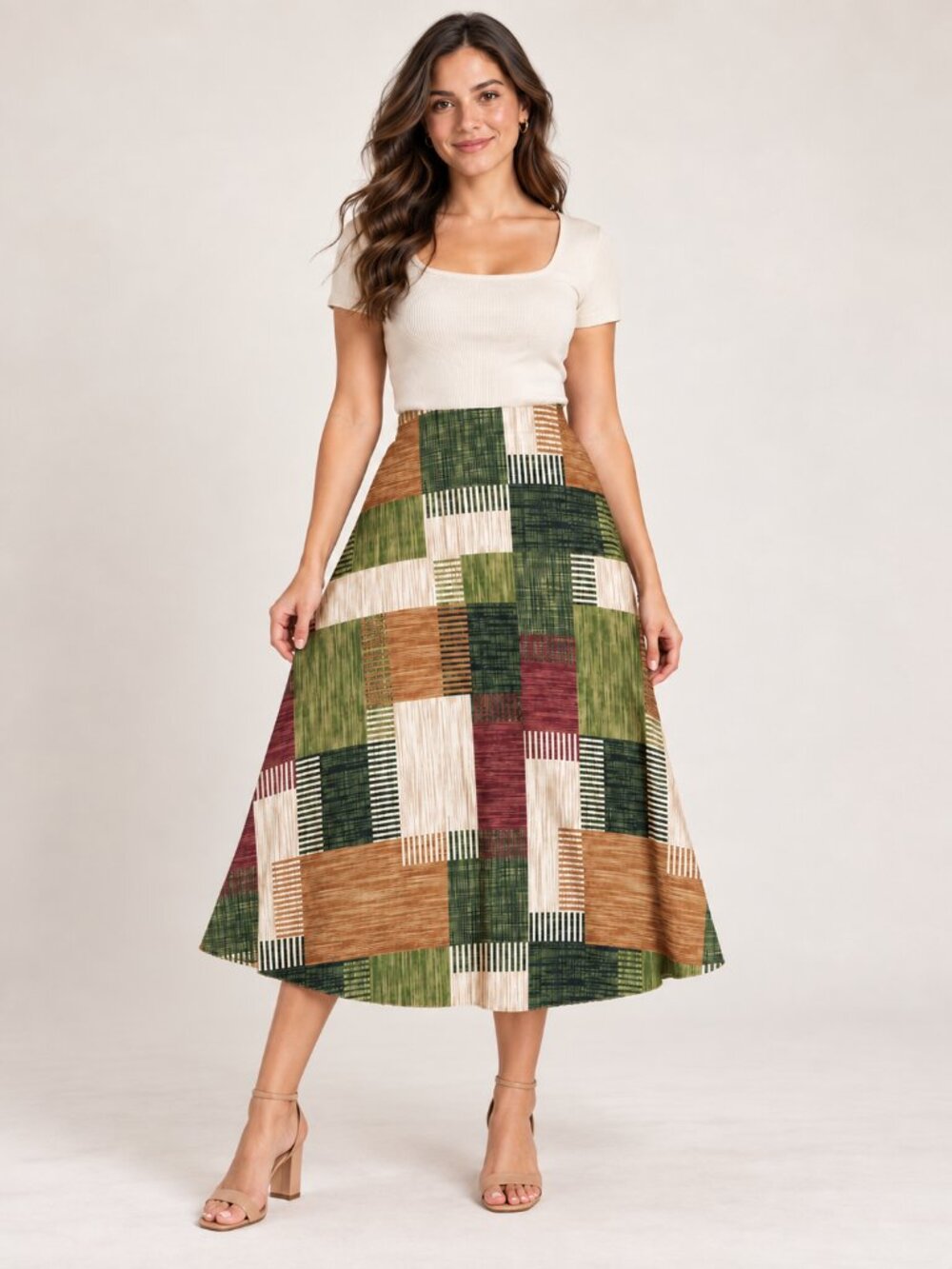 Made in Italy Geometric Patchwork Midi Skirt One Size